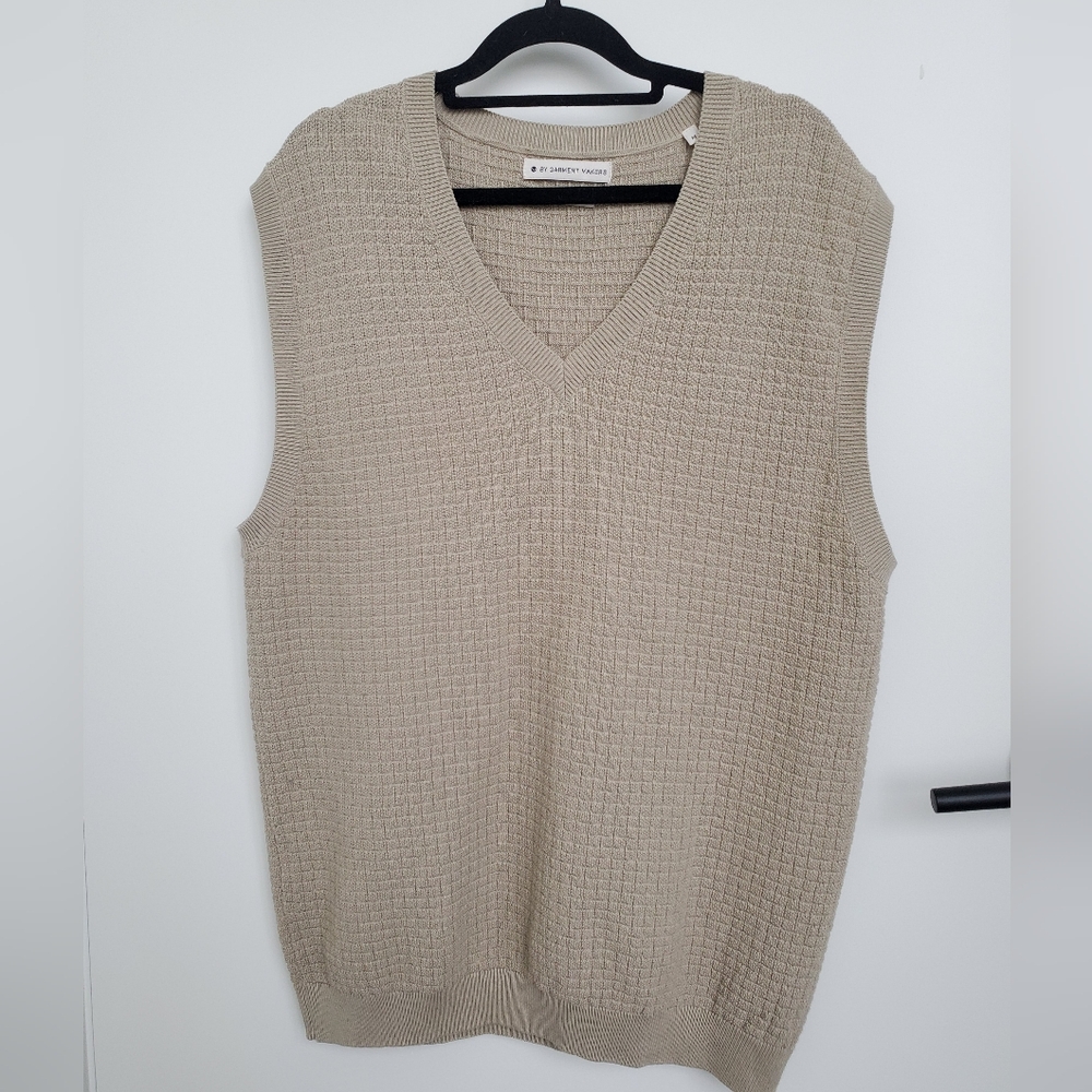 Beige Textured Knit Sweater Vest